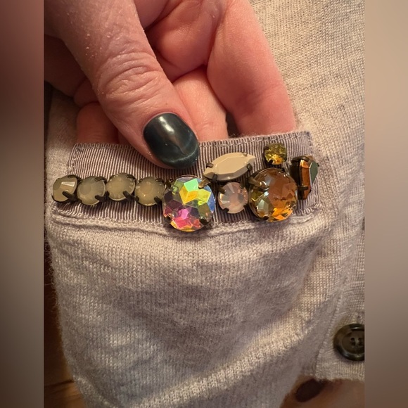 J.Crew Embellished Jewel Grey Cardigan 100% Merino Wool. Women’s size Medium. - Picture 7 of 12